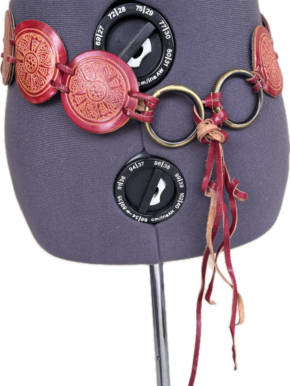 Wilsons Leather Red Embossed Medallion Belt with Fringe Ties